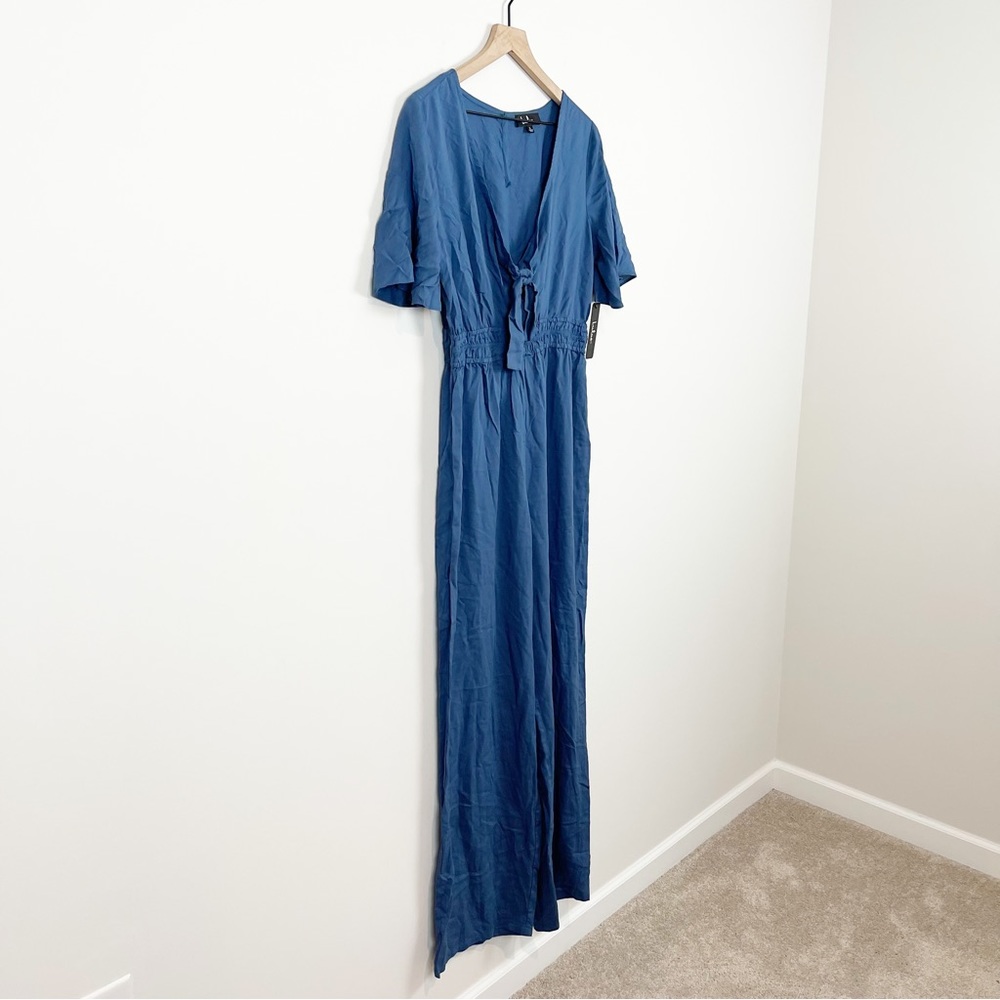 NWT Lulus Here To Love Denim Blue Tie-Front Jumpsuit Size L - Picture 7 of 14